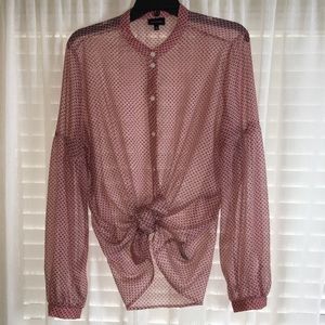 Who What Wear Sheer Pink Blouse w/ Black Dots- XL